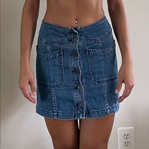 Dark Wash Button Down Pocket Detail Mini Denim Skirt
